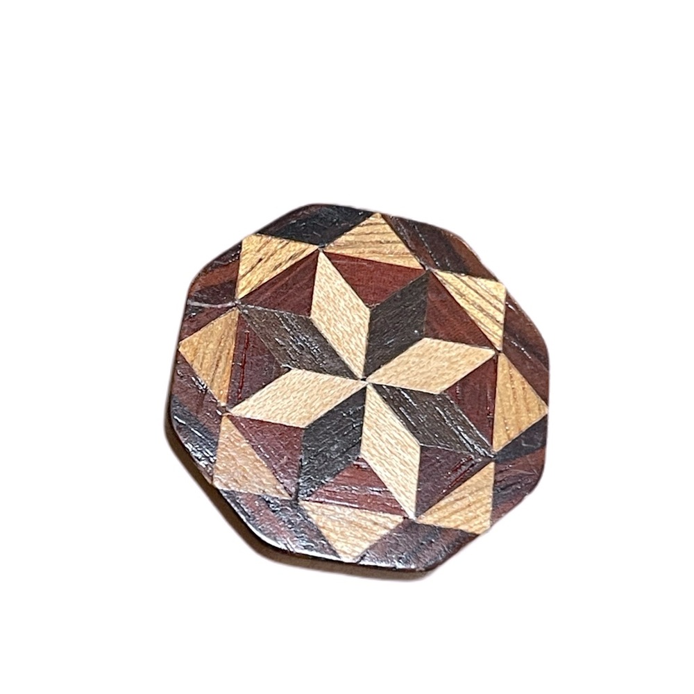 Wooden Geometric Inlay Brooch